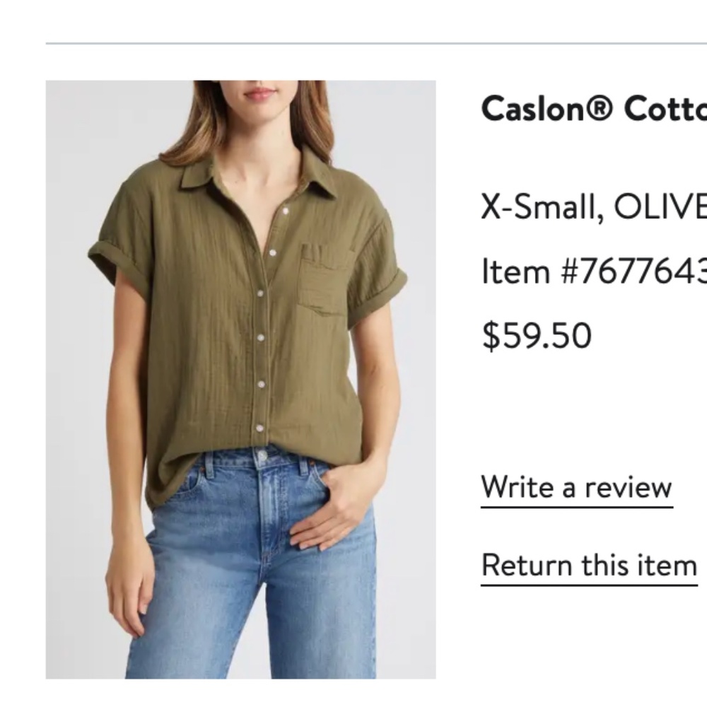 Caslon cotton gauze camp shirt, xsmall, Olive, never worn